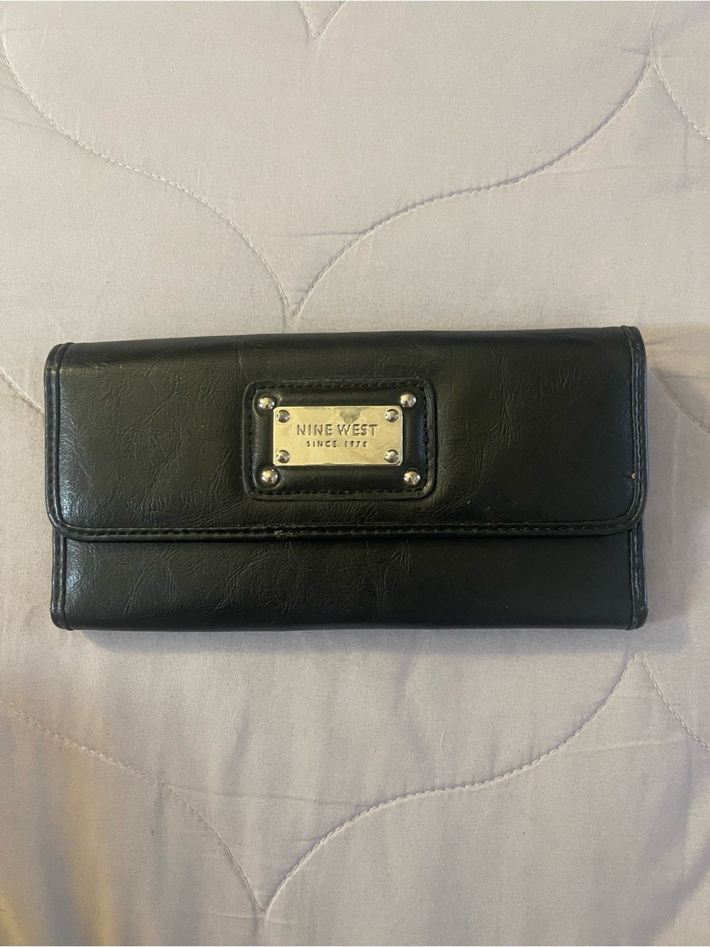Nine West Black Wallet with Gold Nameplate
